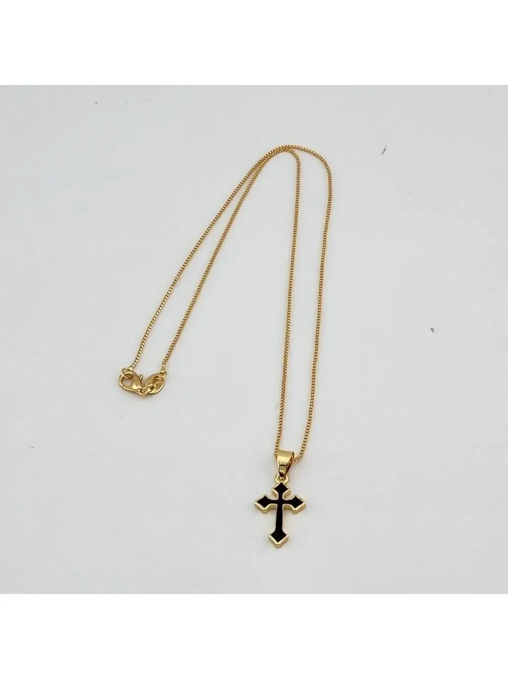 Brand New Black Enamel Cross Necklace